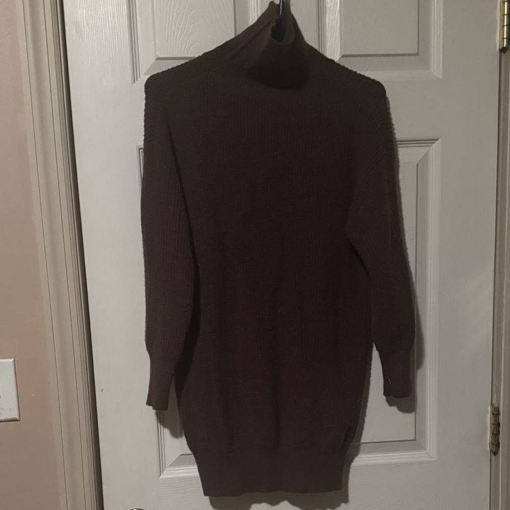 SHEIN Brown Ribbed Turtleneck Mini Dress